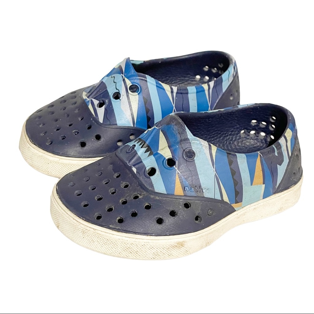Native Boys 5 Shoes Miller Biggie Geometric Print‎ Blue Waterproof Regatta